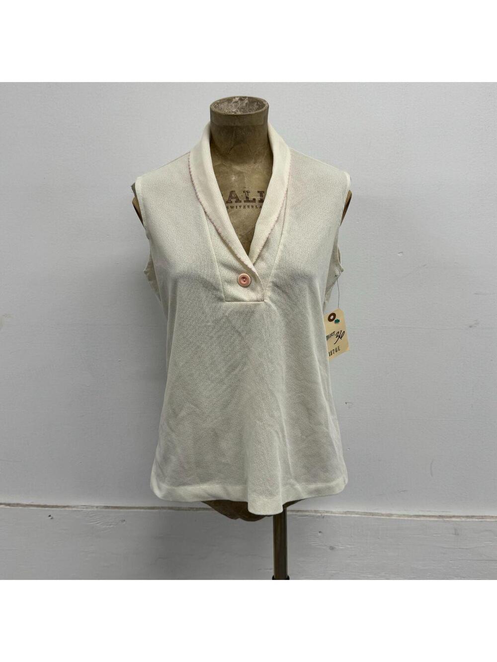 Vintage 1970s Stylecraft Cream Knit Sleeveless Polo Vest
